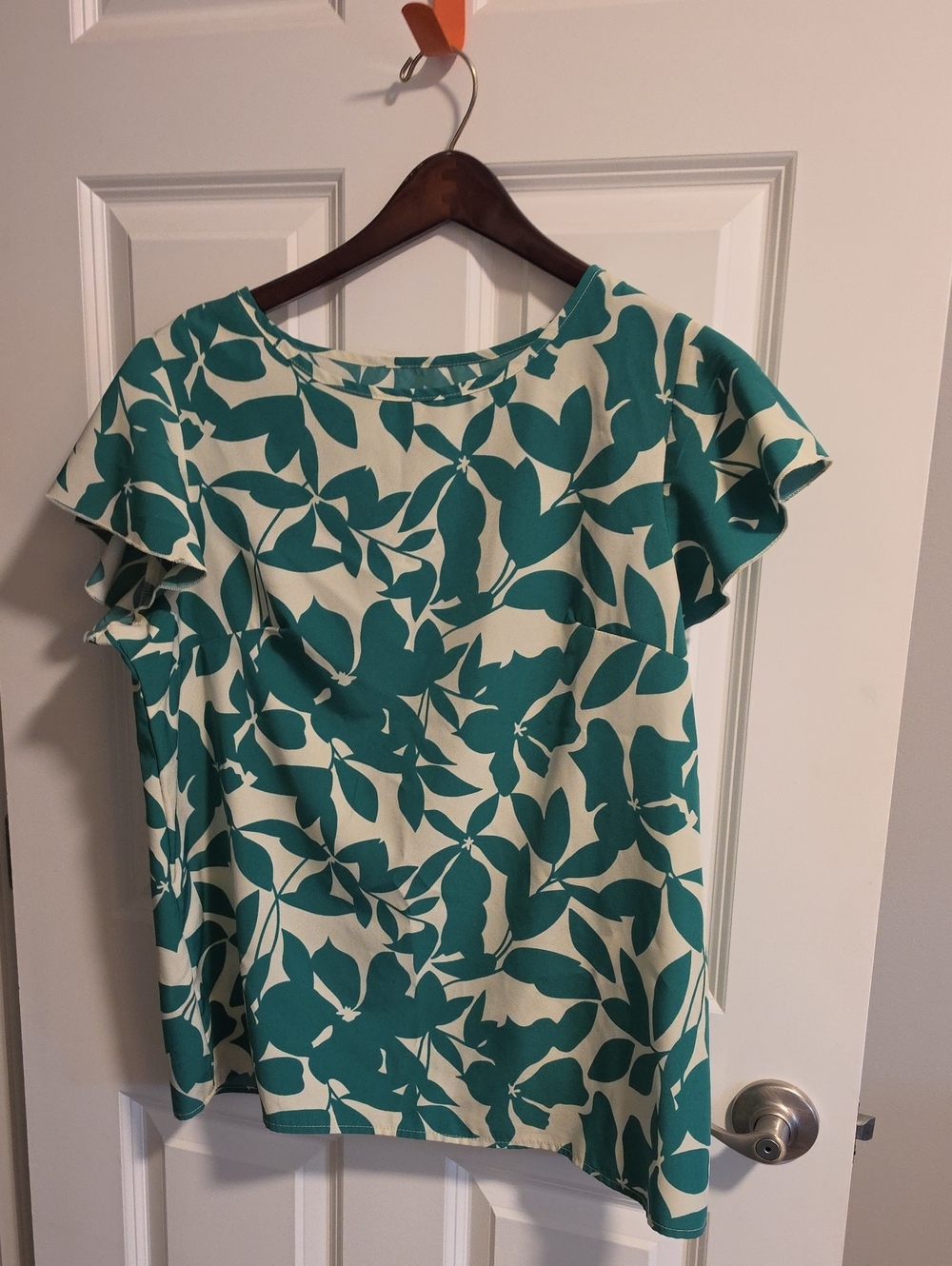 Talbots Floral Ruffle Sleeve Blouse in Green & White
